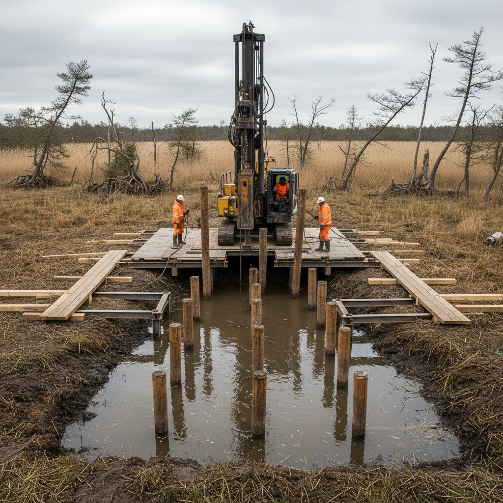 фото Фундамент в болотистой местности: как строить